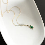 925 Silver Green Crystal Rectangle Pendant Necklace 14K Plated Jewelry