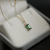 925 Silver Green Crystal Rectangle Pendant Necklace 14K Plated Jewelry