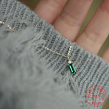 925 Silver Green Crystal Rectangle Pendant Necklace 14K Plated Jewelry