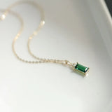 925 Silver Green Crystal Rectangle Pendant Necklace 14K Plated Jewelry