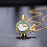 925 Silver Green Jade Bird Necklace 18k Plating Fine Jewelry