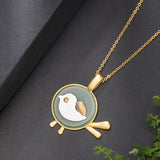 925 Silver Green Jade Bird Necklace 18k Plating Fine Jewelry