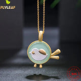 925 Silver Green Jade Bird Necklace 18k Plating Fine Jewelry