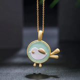 925 Silver Green Jade Bird Necklace 18k Plating Fine Jewelry