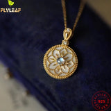 925 Silver Shell Moonstone Pendant Necklace 20K Yellow Plating Jewelry