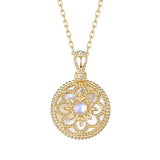 925 Silver Shell Moonstone Pendant Necklace 20K Yellow Plating Jewelry