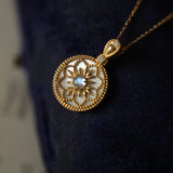 925 Silver Shell Moonstone Pendant Necklace 20K Yellow Plating Jewelry