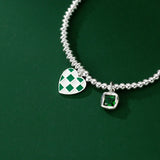 925 Sterling Silver Heart Beads Green CZ Bracelet Women Jewelry