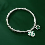 925 Sterling Silver Heart Beads Green CZ Bracelet Women Jewelry