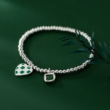 925 Sterling Silver Heart Beads Green CZ Bracelet Women Jewelry