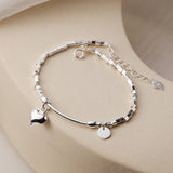 925 Sterling Silver Heart Charm Bracelet for Women Hand Chain Bangle