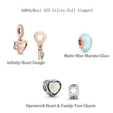 925 Silver Family Tree Charm Matte Glass Beads DIY Jewelry