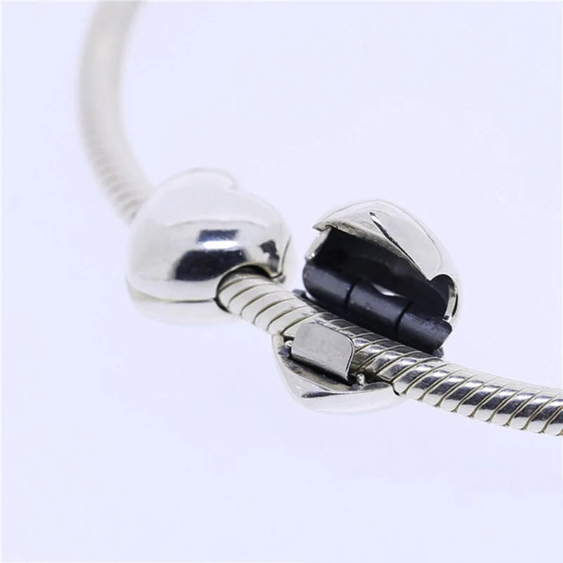 925 Sterling Silver Heart Clip Charms Beads for Bracelets