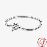 925 Sterling Silver Heart Leaves Flowers Crown Snake Chain Bracelets