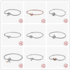 925 Sterling Silver Heart Leaves Flowers Crown Snake Chain Bracelets