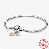 925 Sterling Silver Heart Leaves Flowers Crown Snake Chain Bracelets