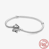 925 Sterling Silver Heart Leaves Flowers Crown Snake Chain Bracelets