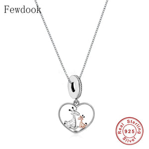 925 Silver Heart Mom Baby Giraffe Pendant Necklace