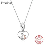 925 Silver Heart Mom Baby Giraffe Pendant Necklace