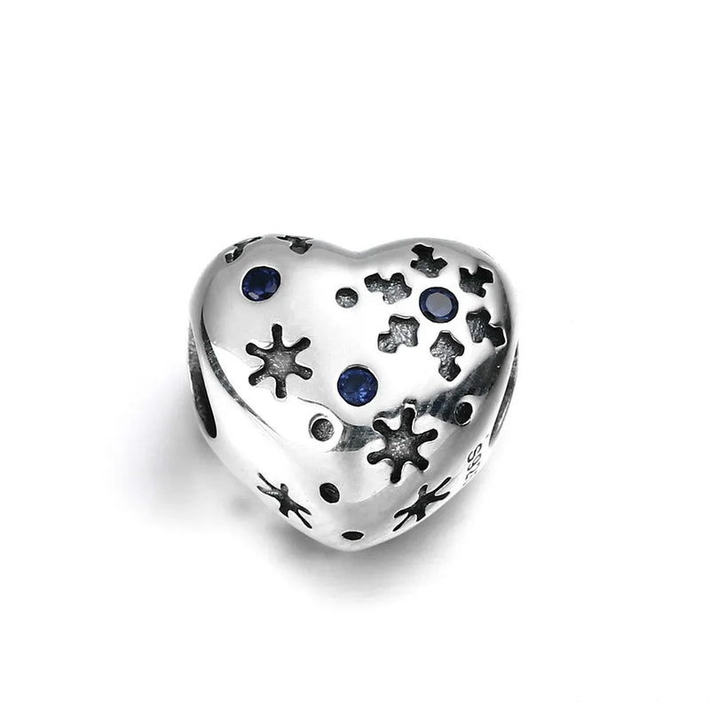 925 Silver Heart Star Snowflake Beads Charm Bracelets Diy Charms