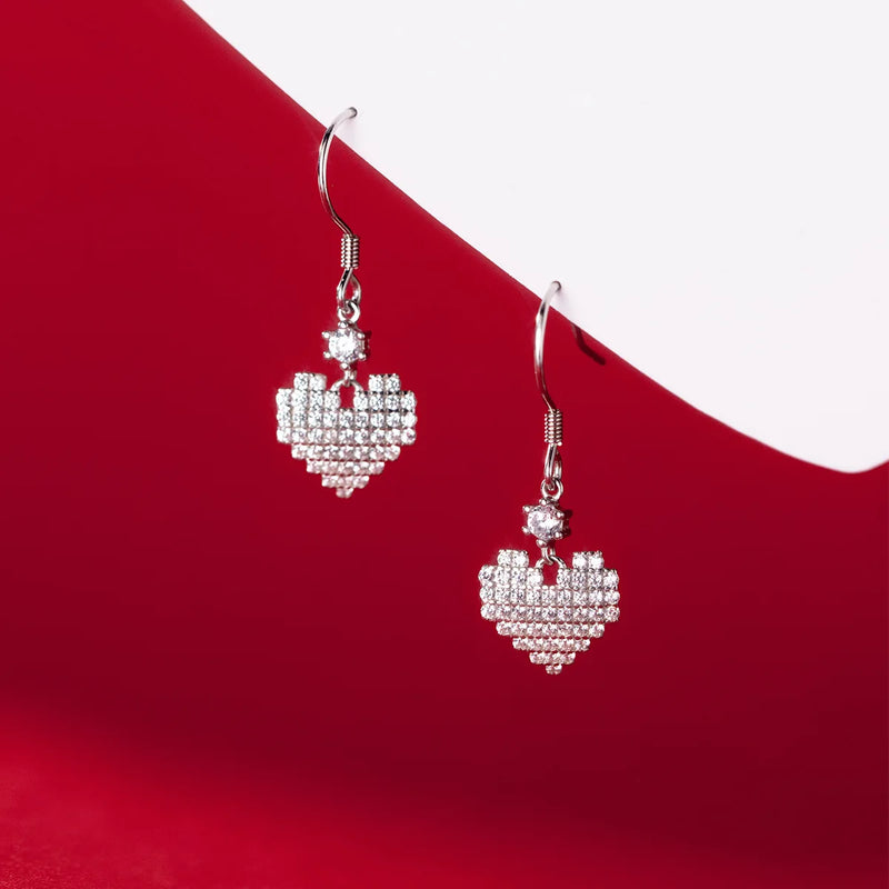 925 Silver Heart Zircon Drop Earrings for Women