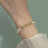 925 Silver Hetian Jade Pearl Retro Bracelet Women Gift