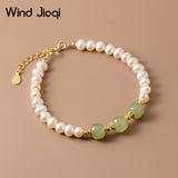 925 Silver Hetian Jade Pearl Retro Bracelet Women Gift