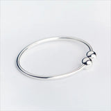 925 Sterling Silver Double Lucky Beads Bangle Bracelet Cuff