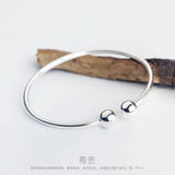 925 Sterling Silver Double Lucky Beads Bangle Bracelet Cuff