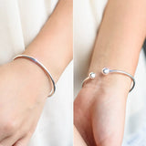 925 Sterling Silver Double Lucky Beads Bangle Bracelet Cuff