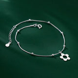 925 Sterling Silver Hollow Flower Anklet Snake Chain Ankle Bracelet