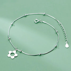 925 Sterling Silver Hollow Flower Anklet Snake Chain Ankle Bracelet