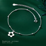 925 Sterling Silver Hollow Flower Anklet Snake Chain Ankle Bracelet