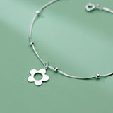 925 Sterling Silver Hollow Flower Anklet Snake Chain Ankle Bracelet