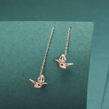 925 Sterling Silver Paper Crane Drop Earrings for Women