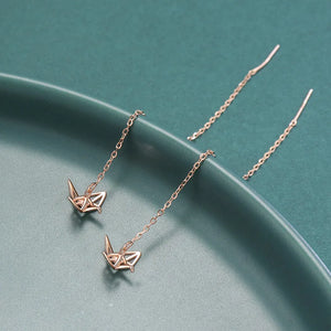 925 Sterling Silver Paper Crane Drop Earrings for Women