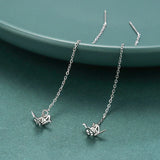 925 Sterling Silver Paper Crane Drop Earrings for Women