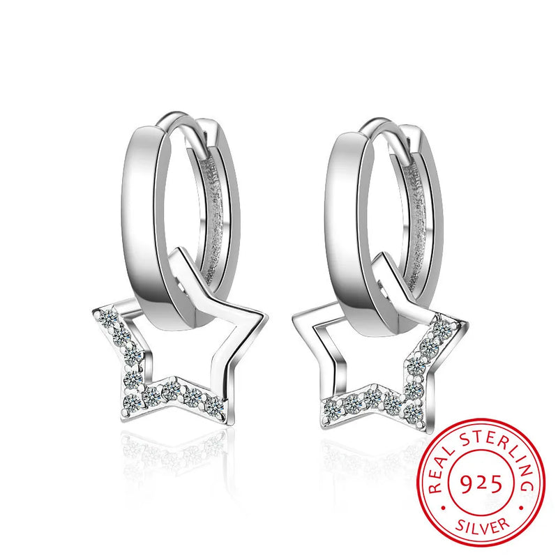 925 Silver Star Hoop Earrings Women Creole Boucle D'oreille