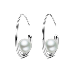 925 Sterling Silver Hook Earrings with 7mm Shell Pearl Gold Plating
