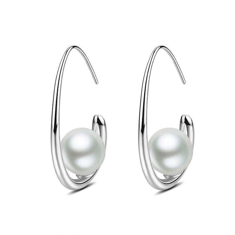 925 Sterling Silver Hook Earrings with 7mm Shell Pearl Gold Plating
