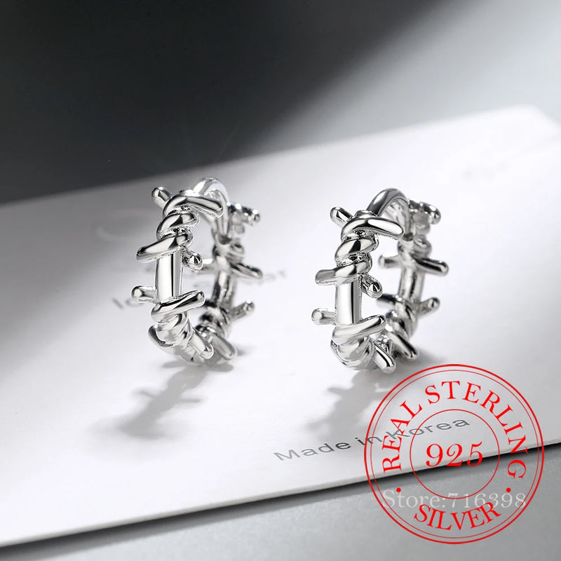 925 Silver Barbed Wire Ear Cuff Hoop Earring
