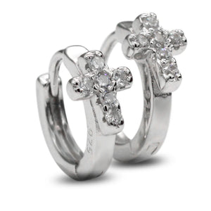 925 Silver Hopp Earrings CZ Round Geometric Cross Earrings Fine Gift