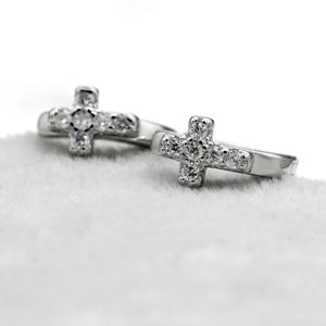 925 Silver Hopp Earrings CZ Round Geometric Cross Earrings Fine Gift