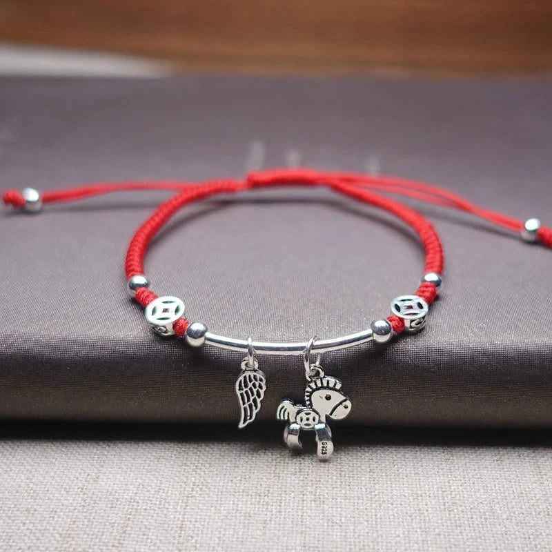 925 Silver Horse Red Bracelet Women Lucky Bangle Amulet Jewelry