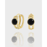 925 Silver U-shaped Agate Women Hoop Earrings