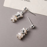 925 Silver Irregular Pearl Round Stud Earrings Stylish Jewelry