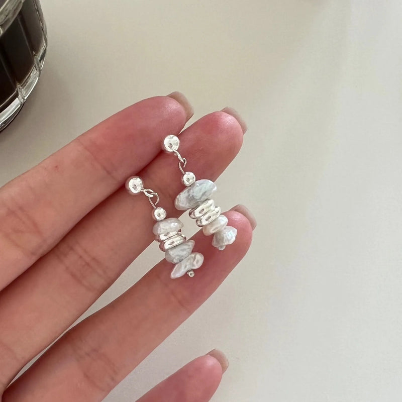 925 Silver Irregular Pearl Round Stud Earrings Stylish Jewelry
