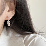 925 Silver Irregular Pearl Round Stud Earrings Stylish Jewelry