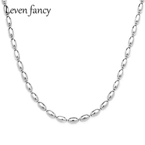 925 Sterling Silver Italian Oval Bead Necklace Rice Bead Chain Choker