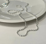 925 Sterling Silver Italian Oval Bead Necklace Rice Bead Chain Choker